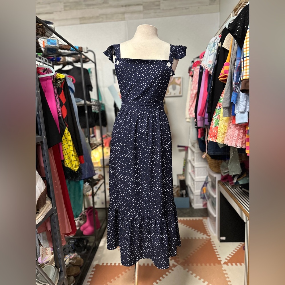 Navy Polka Dot Midi Dress